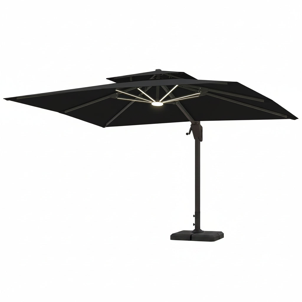 10 X 13 FT Cantilever Patio Umbrella Outdoor with Led Lights | Heavy Duty Aluminum Frame, Waterproof Fabric, 2-Tier Canopy, 360 Degree Rotation, 7-Tilt, for Pool Deck Backyard, Black