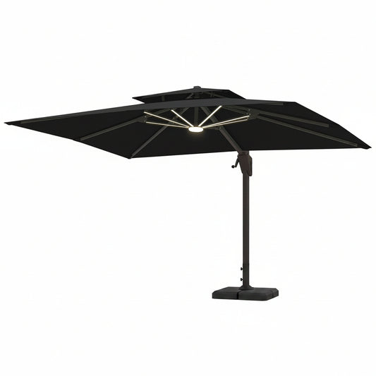 10 X 13 FT Cantilever Patio Umbrella Outdoor with Led Lights | Heavy Duty Aluminum Frame, Waterproof Fabric, 2-Tier Canopy, 360 Degree Rotation, 7-Tilt, for Pool Deck Backyard, Black