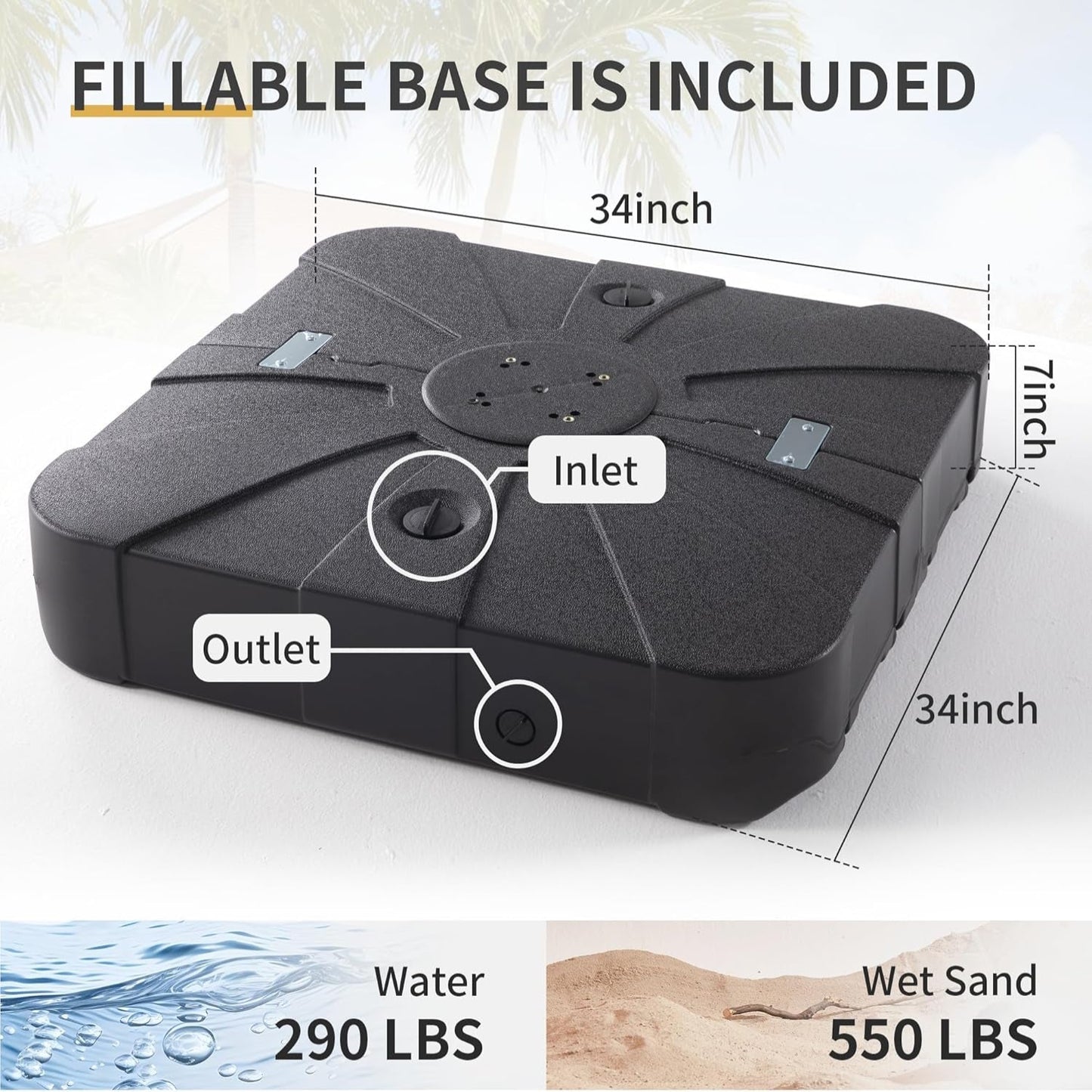 10 X 13 FT Cantilever Patio Umbrella with Base & Lights | Outdoor Aluminum Frame Umbrllas, Waterproof & Uv-Resistant Fabric, 360°Rotation, for Pool Deck Backyard, Beige