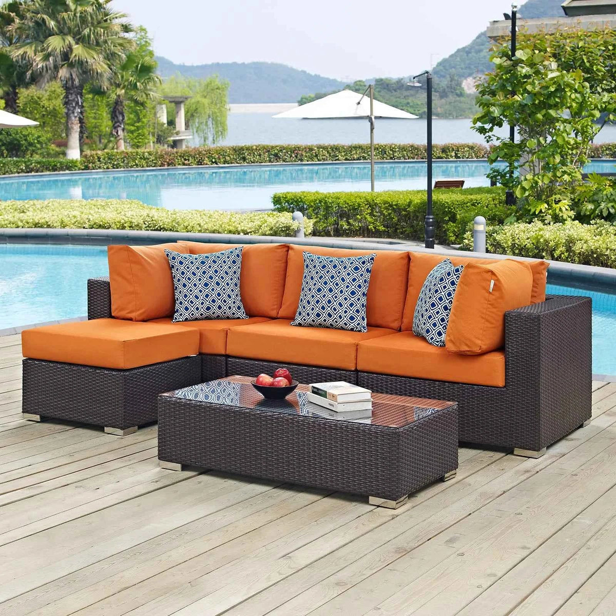Modway Convene Outdoor Sectional Set - 5-Piece Patio Furniture for Ultimate Comfort