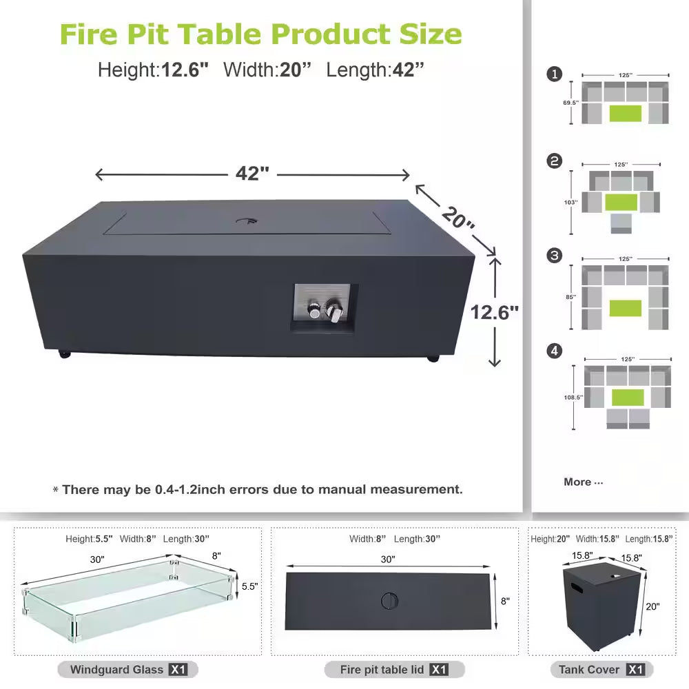 42 In. Propane Fire Pit Table, Gas Fire Pit Table with RGB LED Light, Lid and Blue Stone