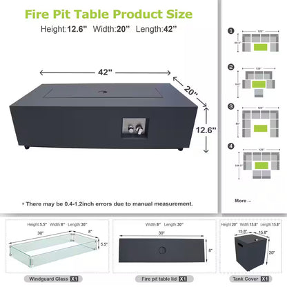 42 In. Propane Fire Pit Table, Gas Fire Pit Table with RGB LED Light, Lid and Blue Stone