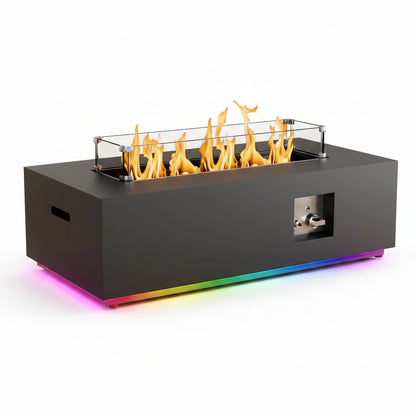 42 In. Propane Fire Pit Table, Gas Fire Pit Table with RGB LED Light, Lid and Blue Stone