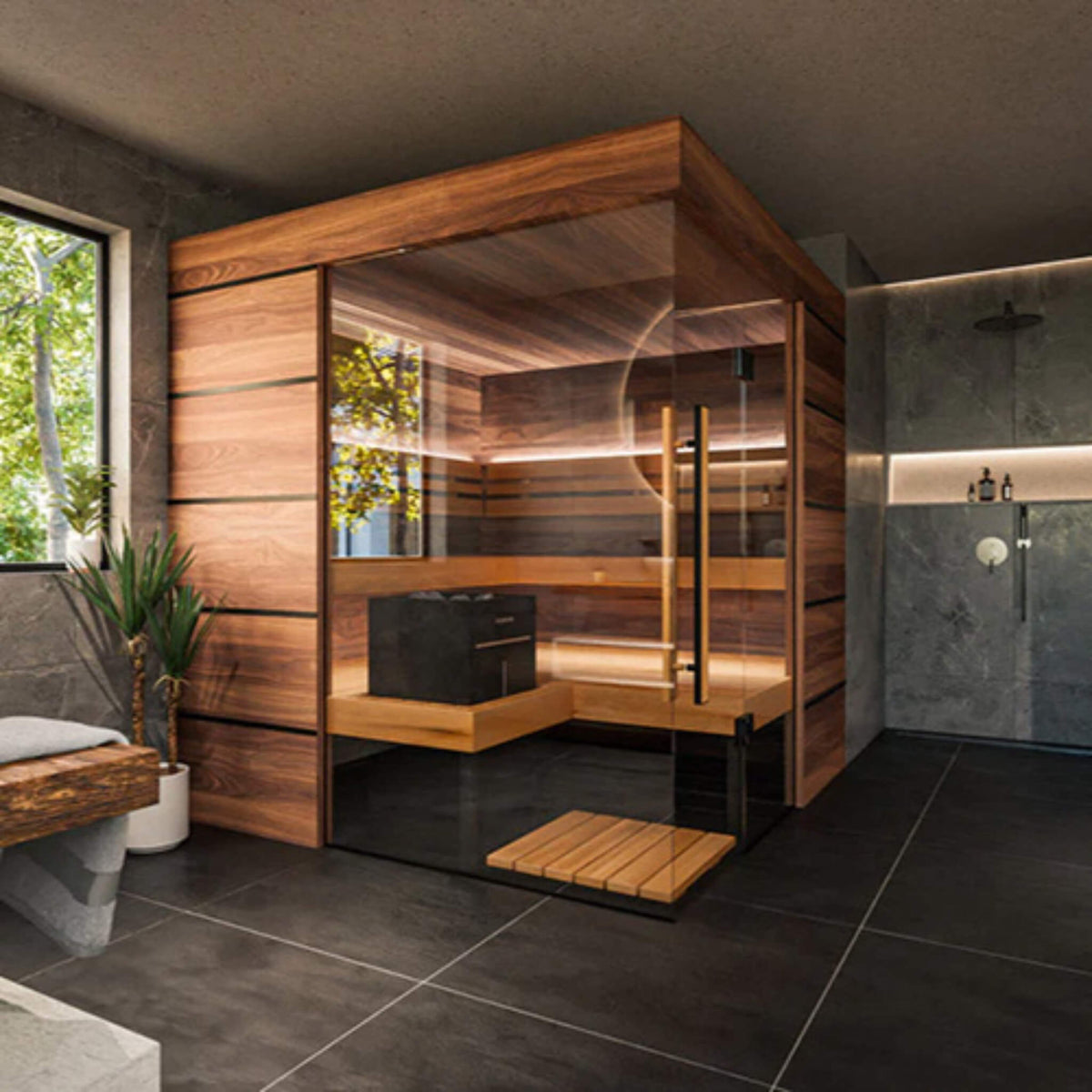 ThermaSol Astra 4-Person Indoor Semi Panoramic Glass Sauna Cabin [Made-To-Order] [14-ASTRADL\R] (SAK90471)